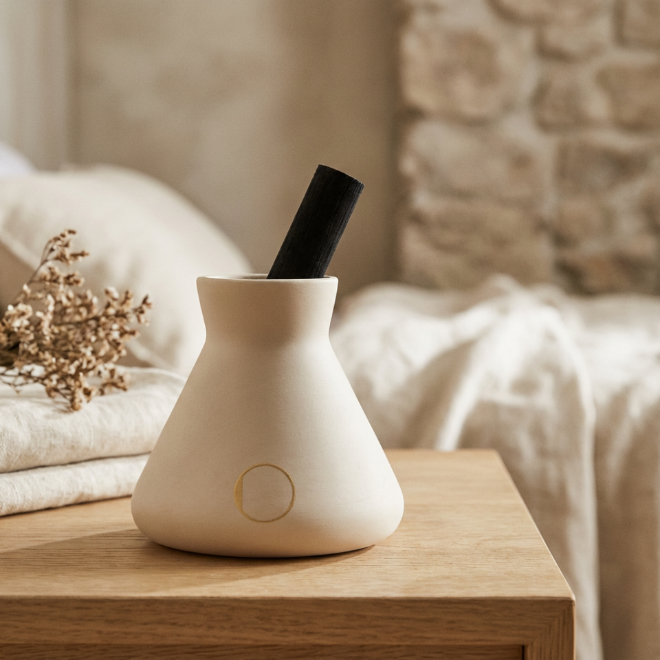 Çubuklu Oda Kokusu, Mat Bej Seramik Pot