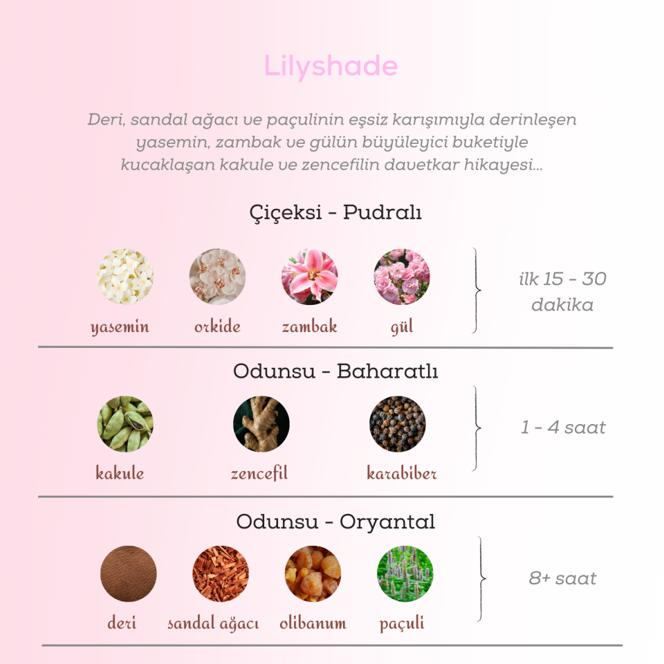Lilyshade Edp Kadın Parfüm 50ml | Odunsu Ve Pudralı | Yasemin, Orkide, Zambak, Gül, Kakule, Zencefil