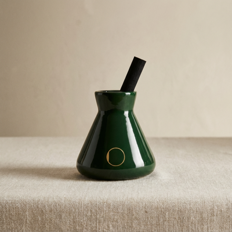 Çubuklu Oda Kokusu, Parlak Yeşil Seramik Pot