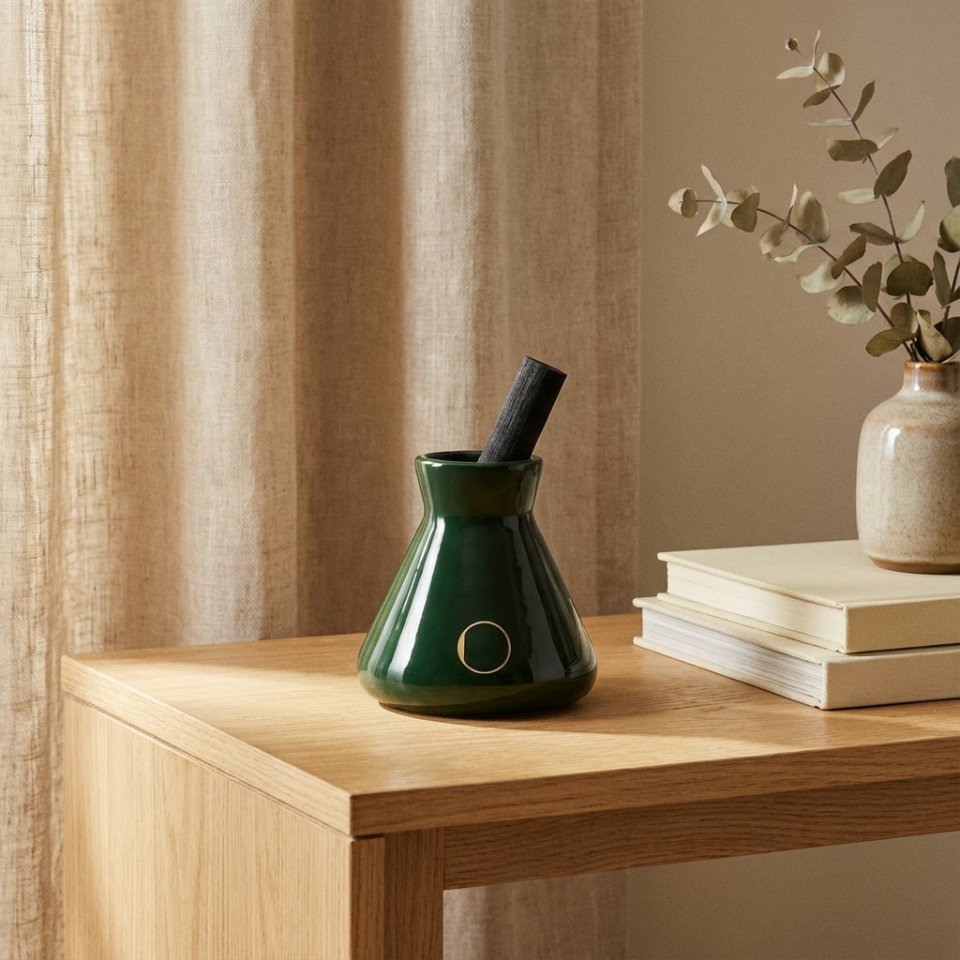 Çubuklu Oda Kokusu, Parlak Yeşil Seramik Pot