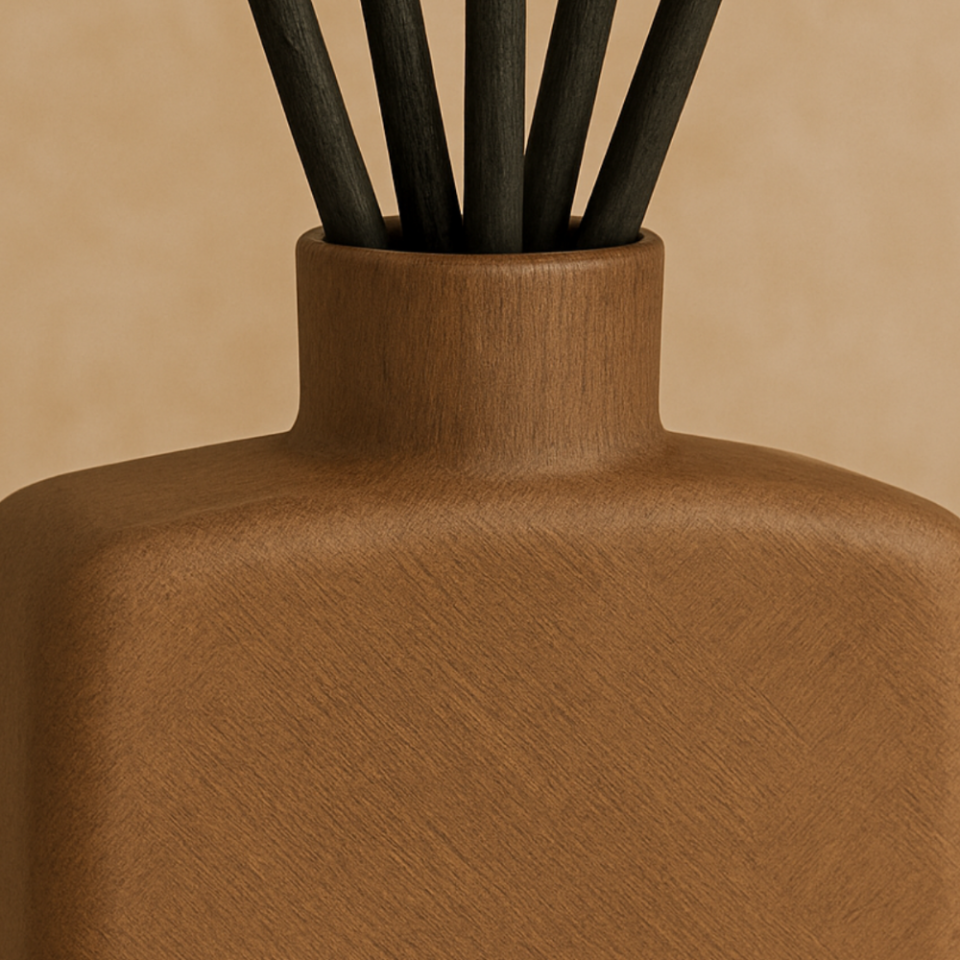 Çubuklu Oda Kokusu, Rekta Kahverengi Stoneware Seramik Pot