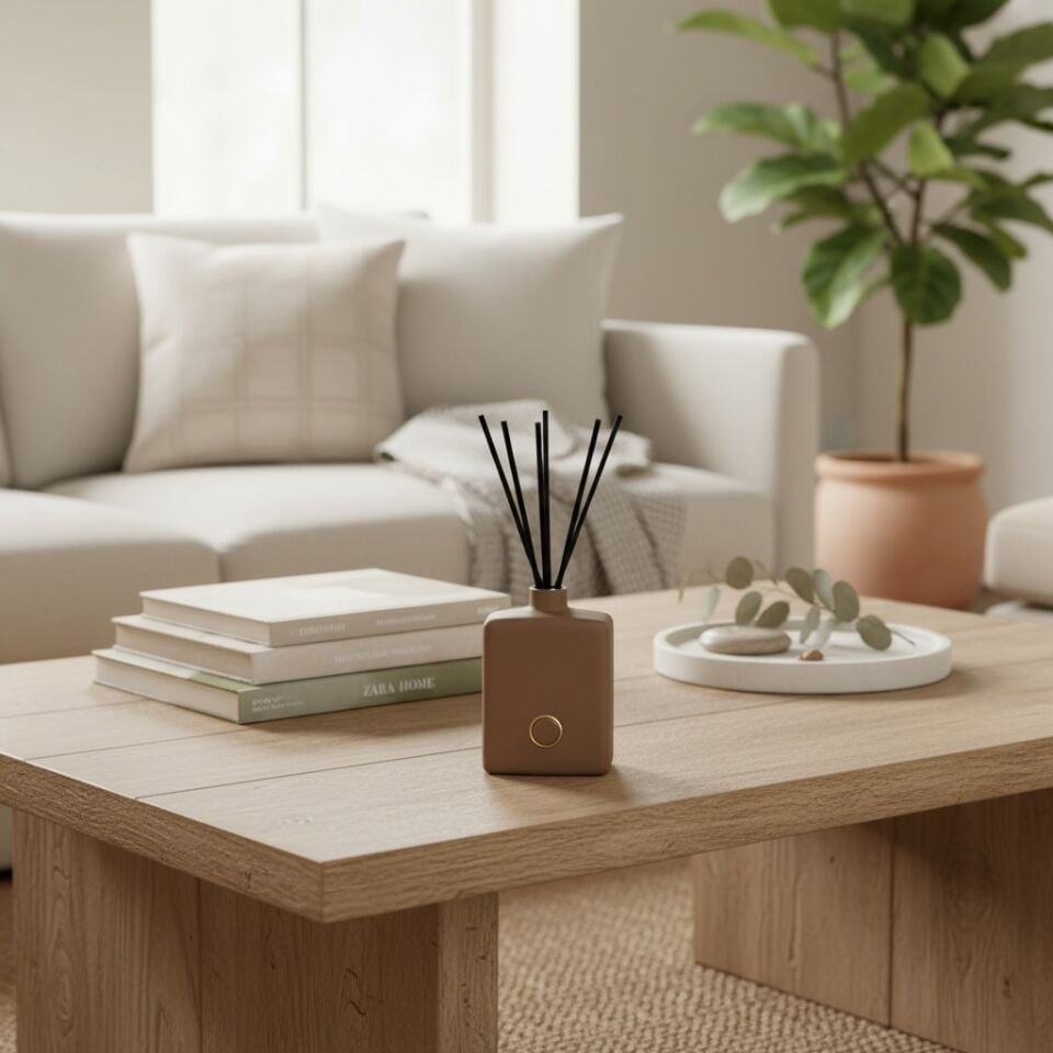 Çubuklu Oda Kokusu, Rekta Kahverengi Stoneware Seramik Pot